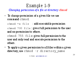 Example 1-9: Changing permission of a file or directory chmod