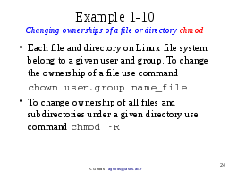 Example 1-10: Changing ownership of a file or directory chmod