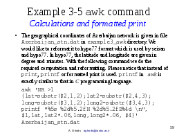 Example 3-5: awk command, calculations and formatted print