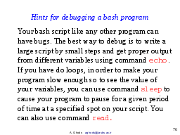 Hints for debugging a bash program